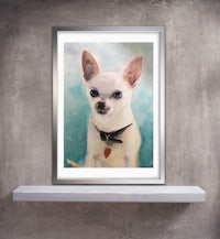 a chihuahua painting on a shelf